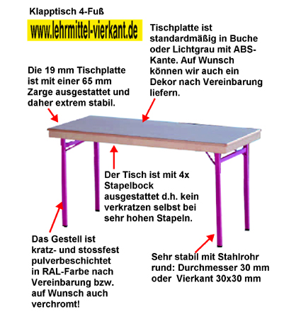 Klapptisch 4-Fuß, Klapptische, Stapeltisch, Stapeltische, Tische mit