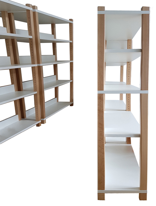 Holzstollen-Grundregal einseitig, Buchregal, Holzstollenregale