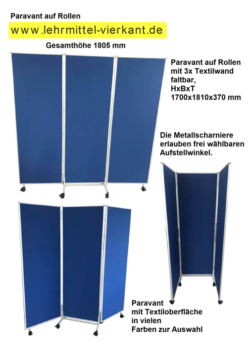 Paravant, Paravant auf Rollen, Raumteiler für Büro, Raumteiler für